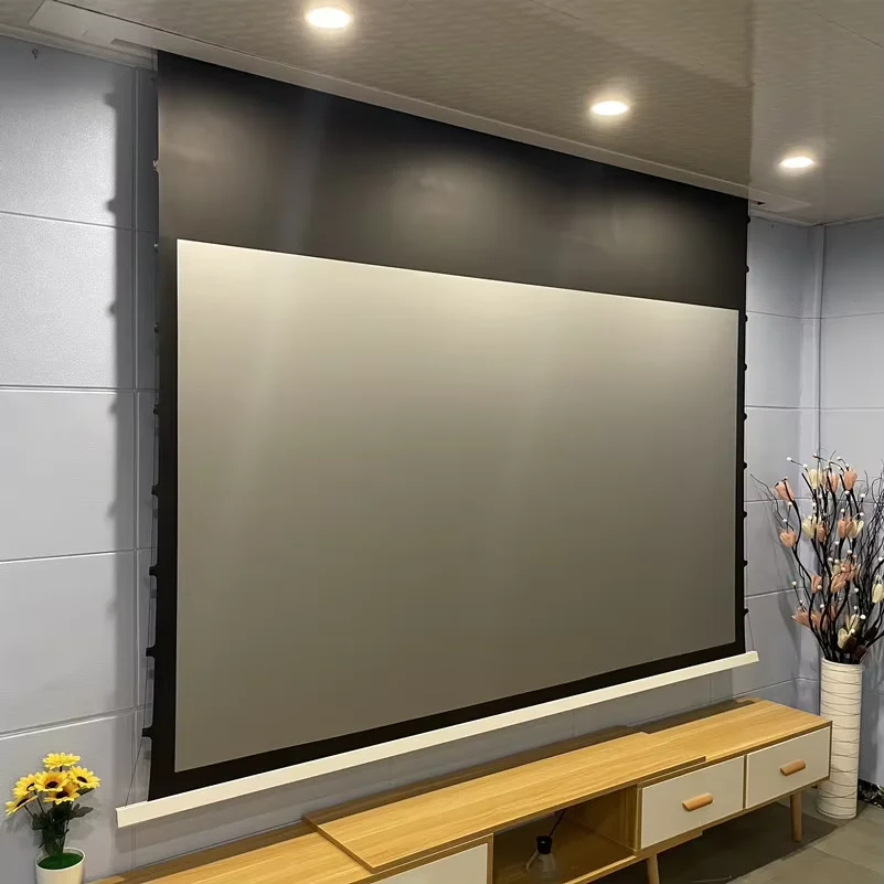 Deluxe 3D 8K In-ceiling Recessed 100 Inch 16:9 Electric Motorized Tab-Tension Projector Projection Screen For Home Cinema