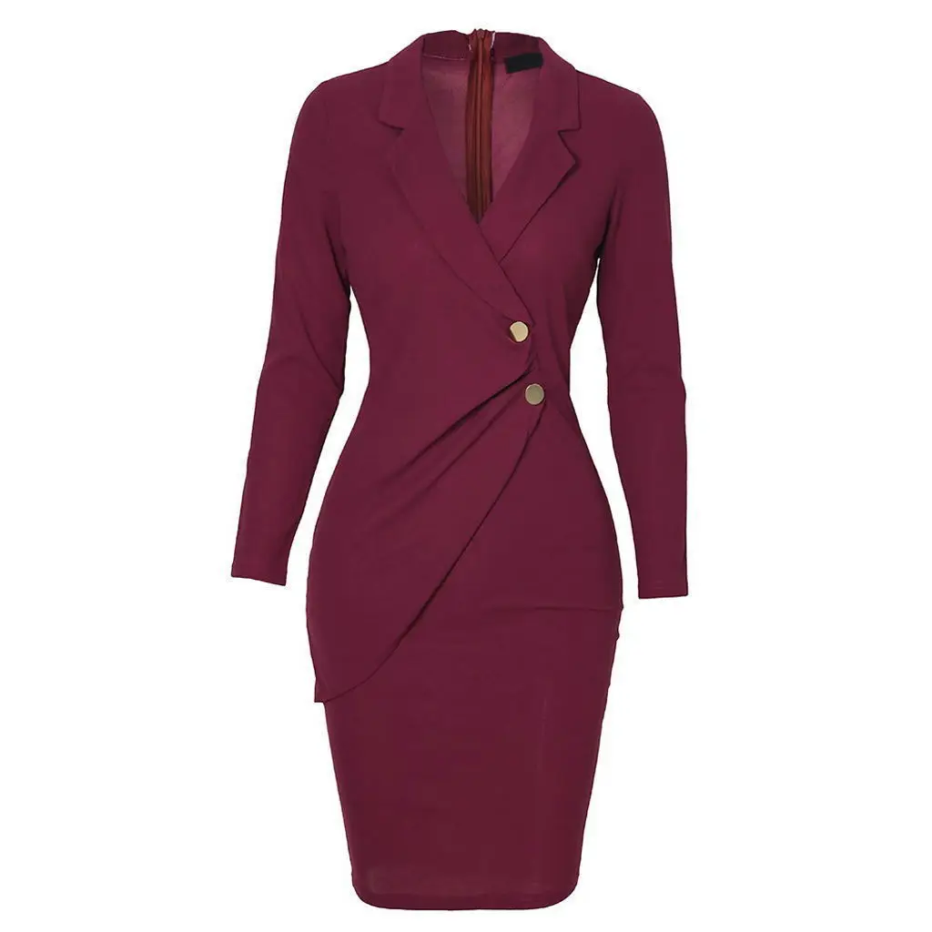 Women's Long-sleeved Dresses Fashion Buttons Spring Women Elegant Simple Commuter Women's Inelastic Summer Dress Women Slim