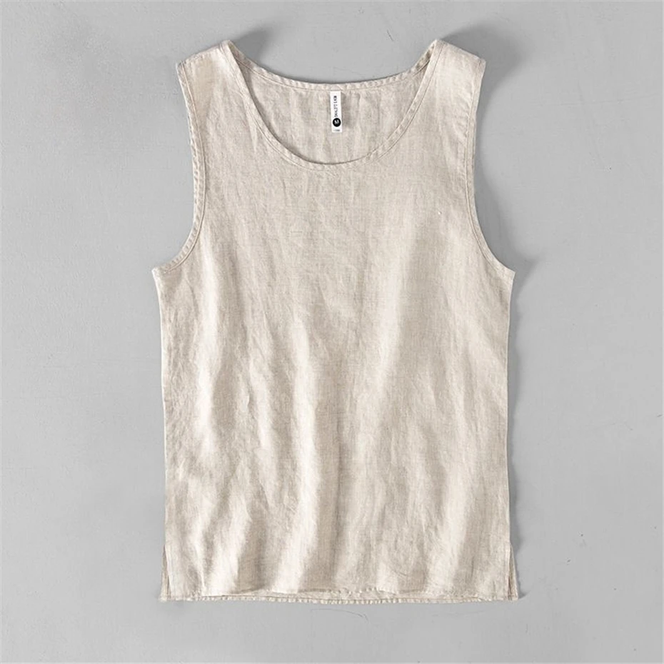 Large Size Mens Thin Linen Tank Tops Streetwear Vintage Casual Tees Tops Men Harajuku Breathable Loose Sleeveless T-shirts Male