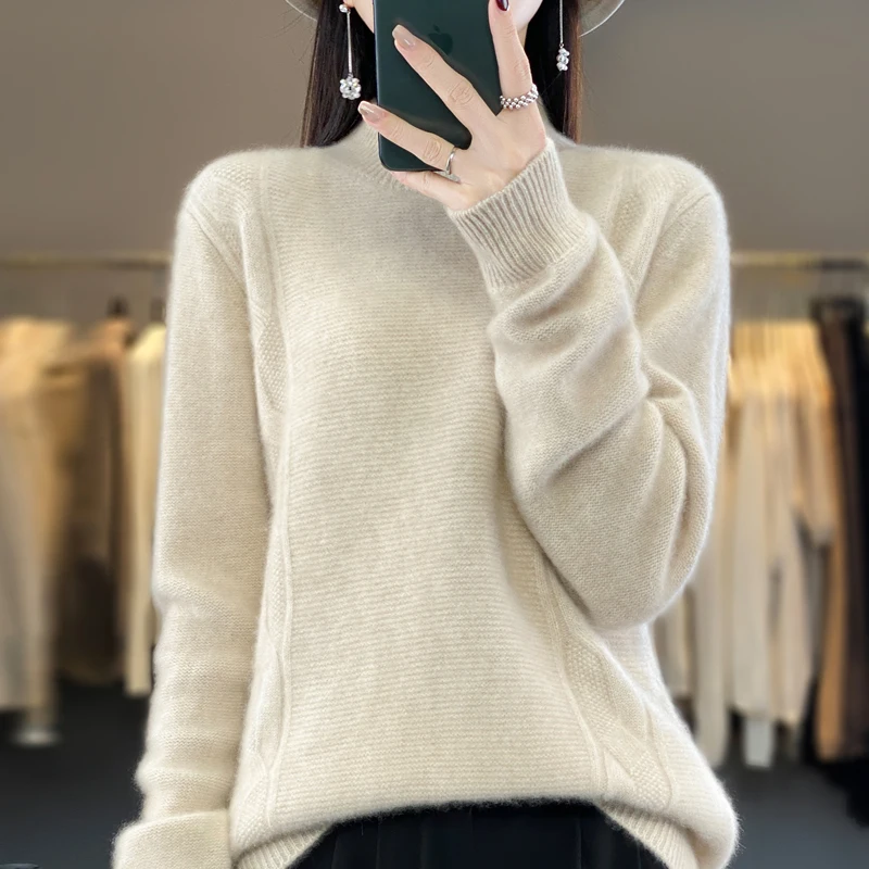 Fall/Winter 100% Merino wool pullover sweater women loose thick twist cashmere sweater new fashion top