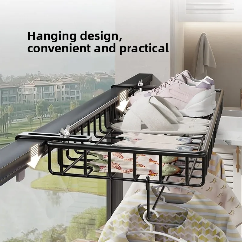

Balcony Clothes Drying Rack Shoe Drying Holder Storage Shelf Guard Rail Outdoors Hanging Basket Anti-Theft Window Barrier