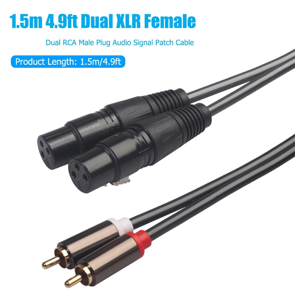 1.5m/4.9ft Dual XLR przejście ze złącza męskiego na podwójne RCA męski powłoka ze stopu aluminium ze stopu cynku Canon głowy mikrofon Audio Adapter