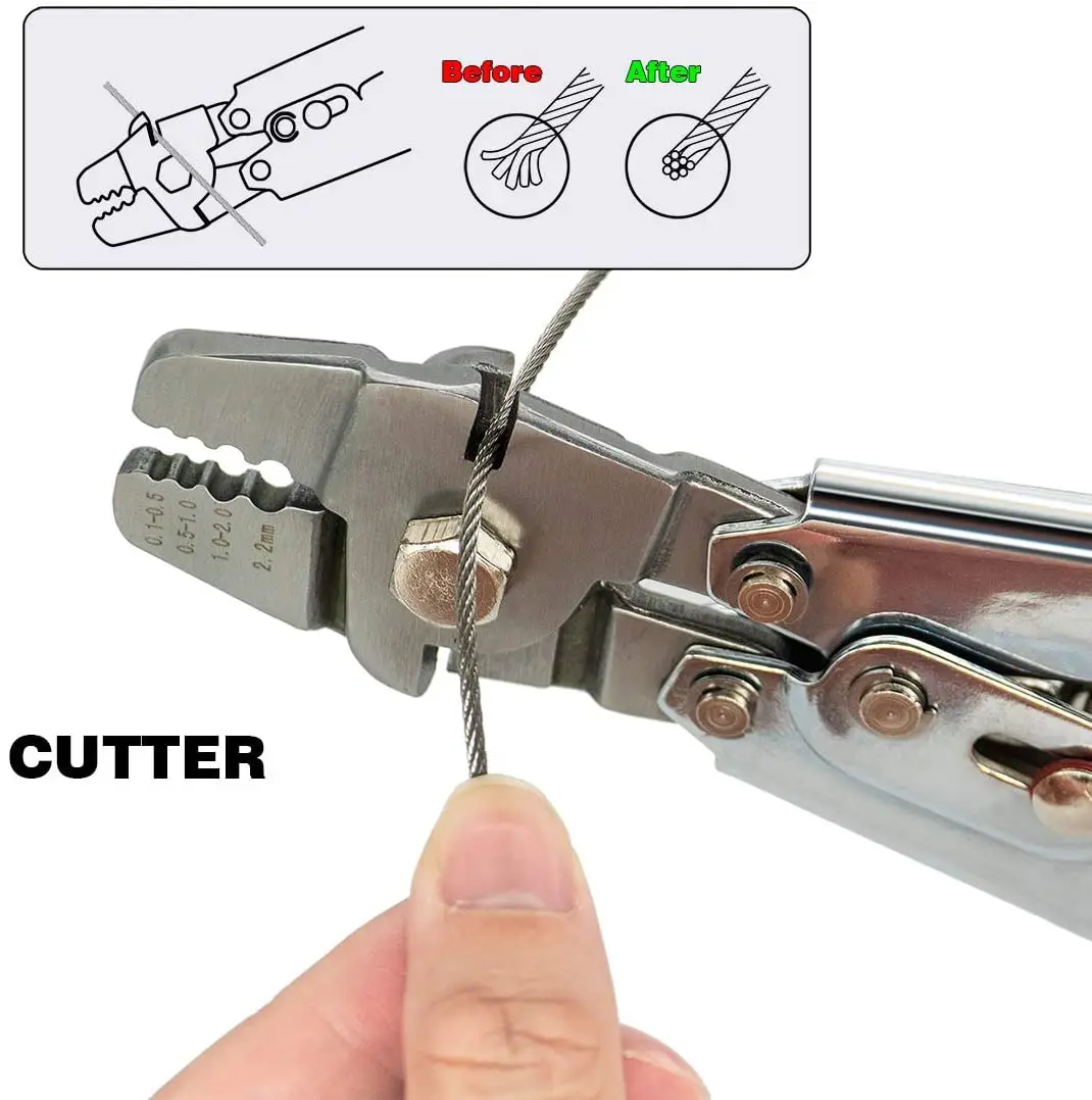 Wire Rope Crimping Swaging Tool Cable Crimps - for Aluminum Double Barrel Ferrule Crimping Loop Sleeve 0.1mm-2.2mm