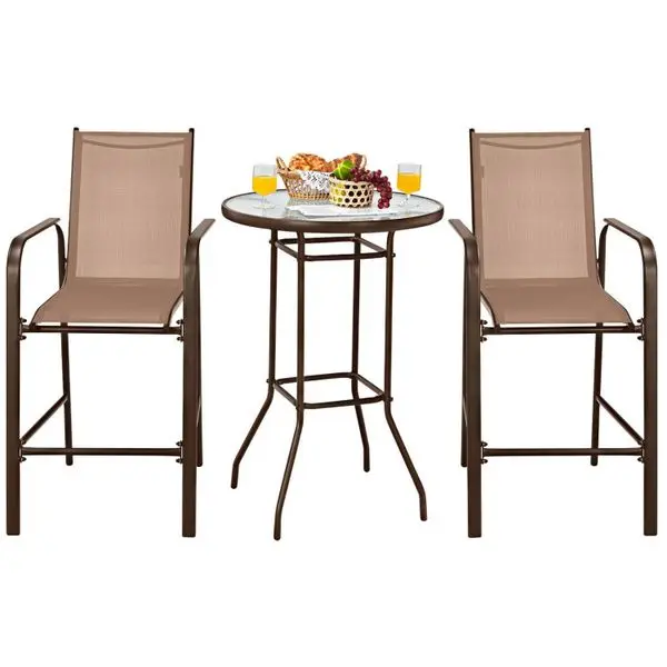 3 Pieces Outdoor Patio Bar Table Stool Set