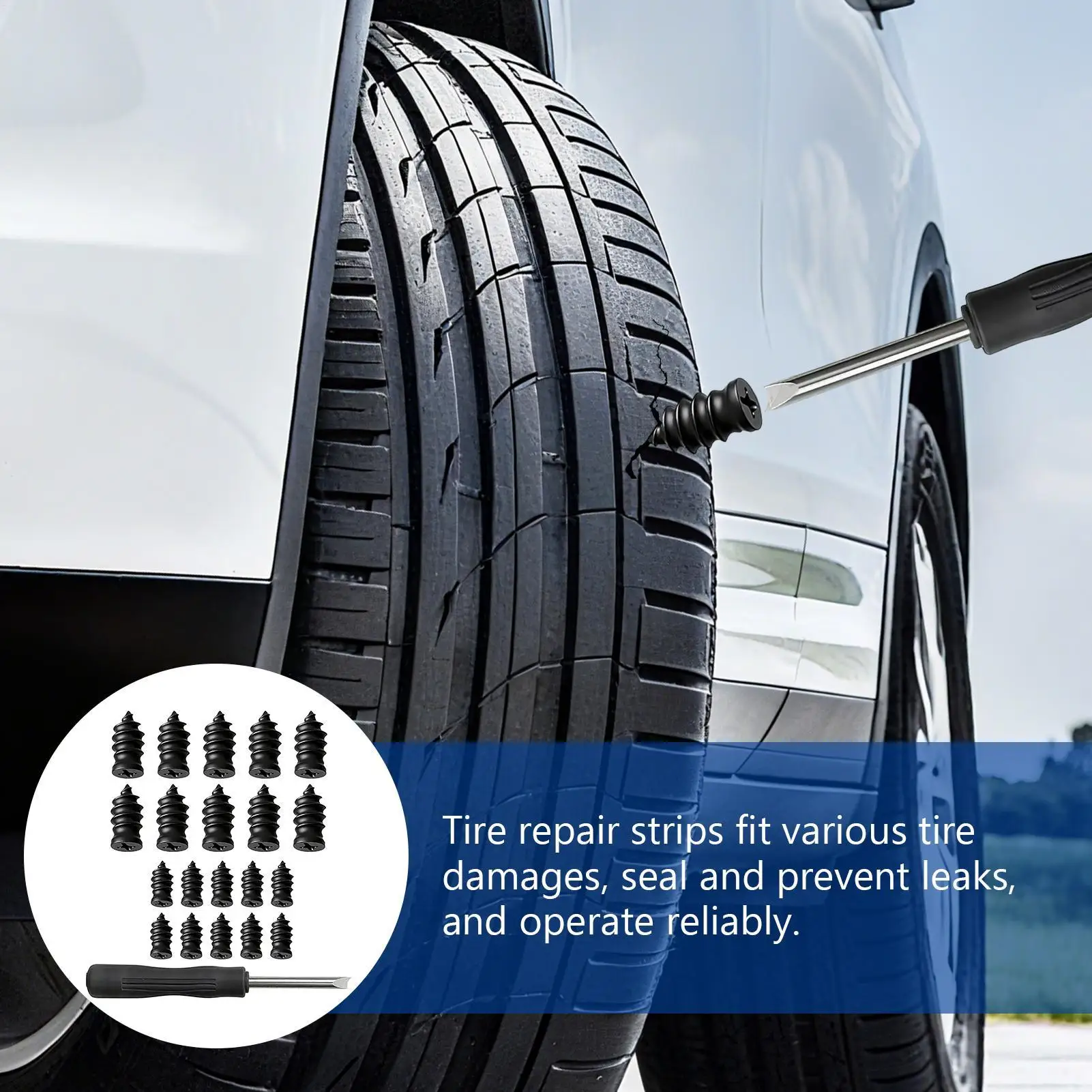 ชุดซ่อมยางแบบสกรู ชุดอุปกรณ์ซ่อมรอยรั่ว ยางรั่วซึม ซ่อมยาง ซ่อมยางฉุกเฉิน สำหรับการเดินทางไกล การเดินทางประจำวัน การตั้งแคมป์ บนทางหลวง