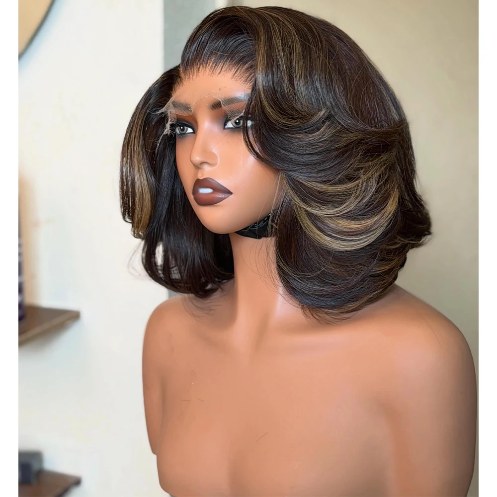 Ombre 1b 27 Blonde Short Wig Human Hair 250 Density Loose Deep Wave 5x5 HD Lace Closure Glueless Wigs Human Hair Ready To Wear