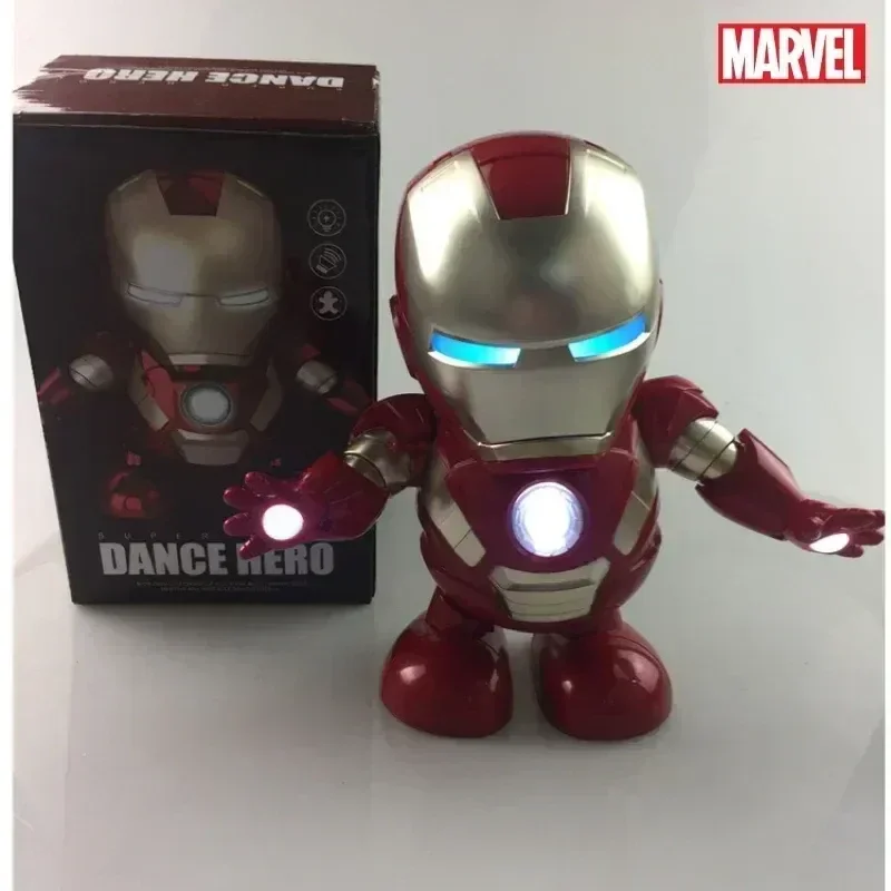 Hot 19cm Marvel Iron Man Dance Action Anime Figures Sing Sound Led Spiderman Avengers Ironman Super Heros Robot Baby Kids Gift