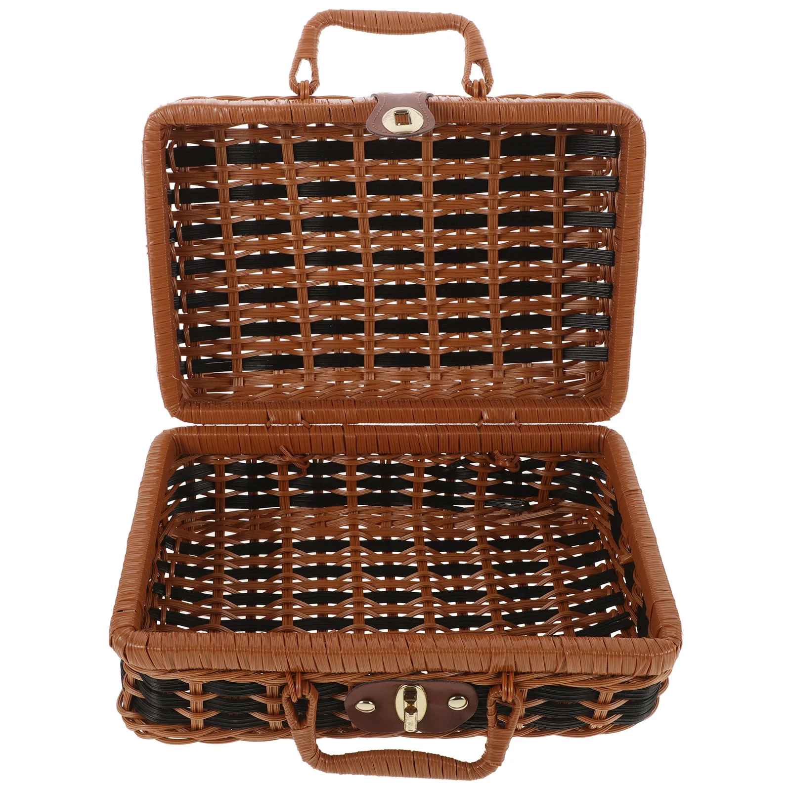 

Retro Handwoven Imitation Rattan Suitcase Woven Storage Box L Size Multi Purpose Organizer for Clothes Books Stationery Home