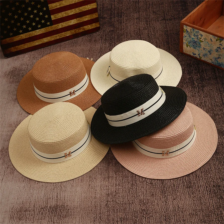 

Flat Brim Hat Summer Sun Hat Sun Protection British Top Hat Men And Women Fashion Flat Top Encrypted Straw Hat Sun Hat