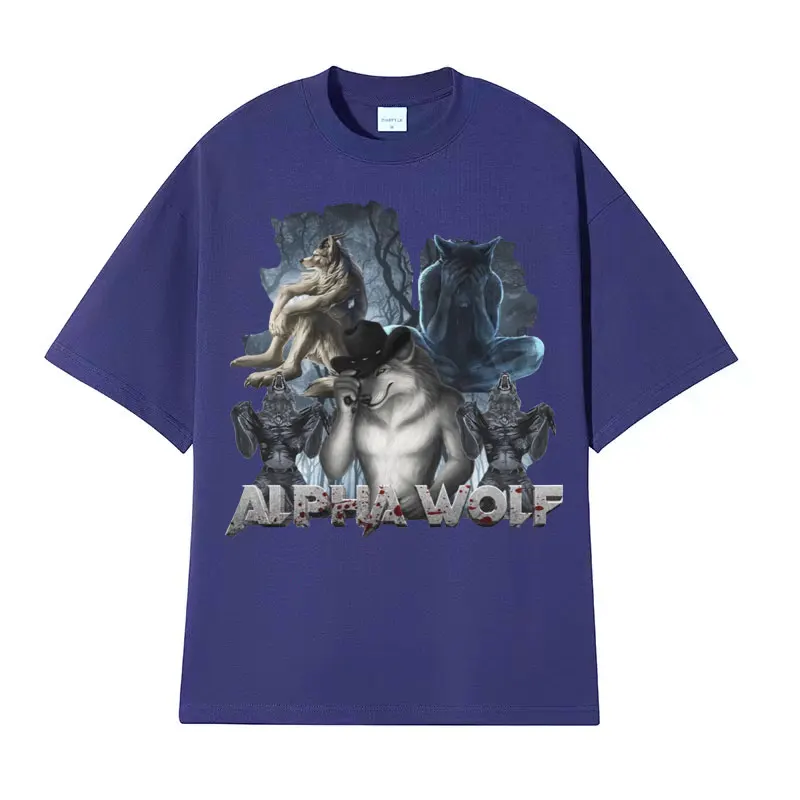 Wolf Ripping Meme Funny T Shirt Alpha Wolf, Werewolf Literally Me Graphic Tee Shirt for Men Harajuku Gothic Short Sleeve T-shirt