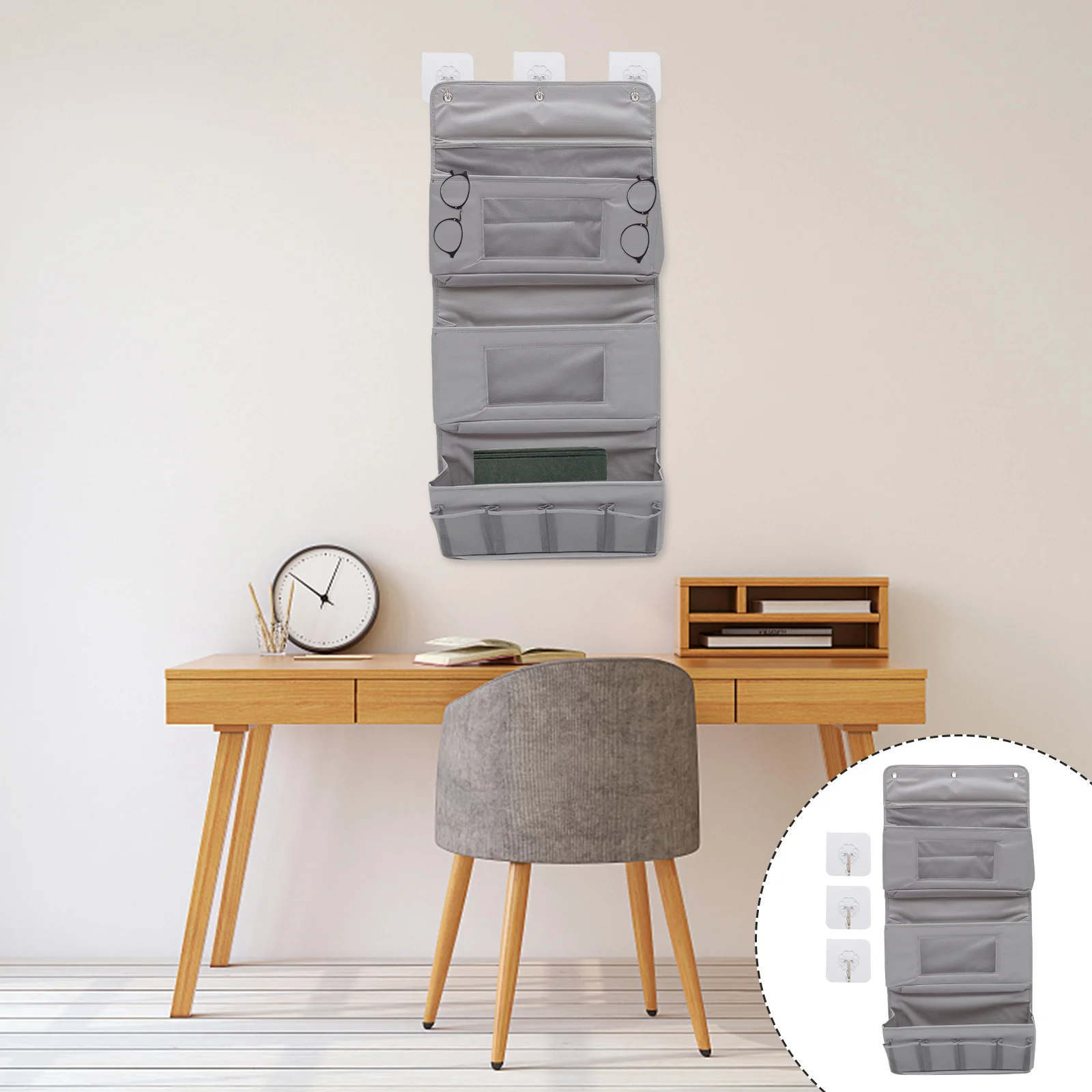 

1Set Practical Storage Pouch Grey Large Capacity Wall Hanging Bag No Punching Required Convenient Sundry Organizer