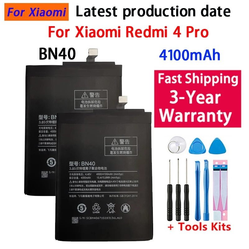 Batería 4100mAh BN40 para Xiaomi Redmi 4 Pro Prime 3G RAM 32G ROM Reemplazo de batería para teléfono