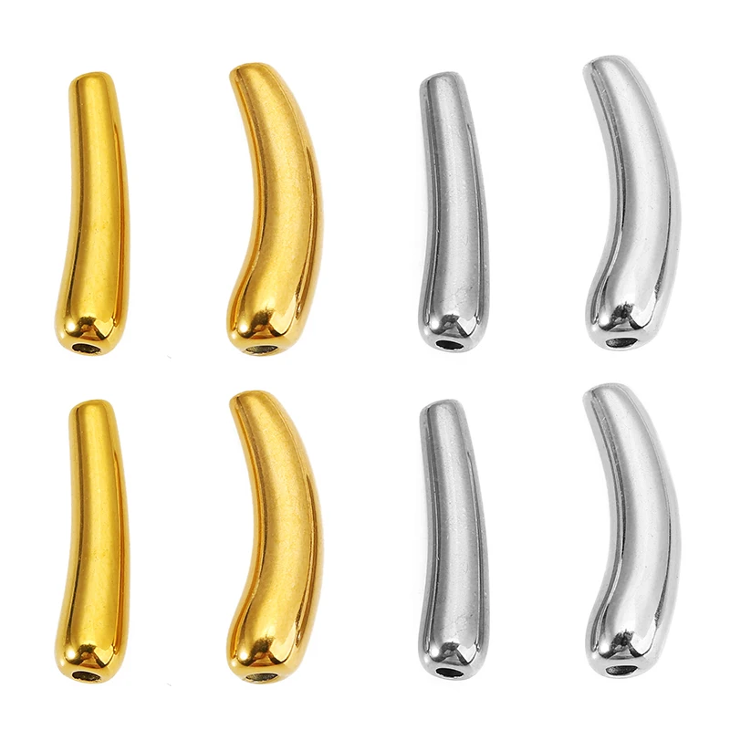 5pcs Stainless Steel Polishing Curved Tube Eggplant Charms for DIY Bracelets Tube Beads Necklace Pendant Jewelry Making Supplies