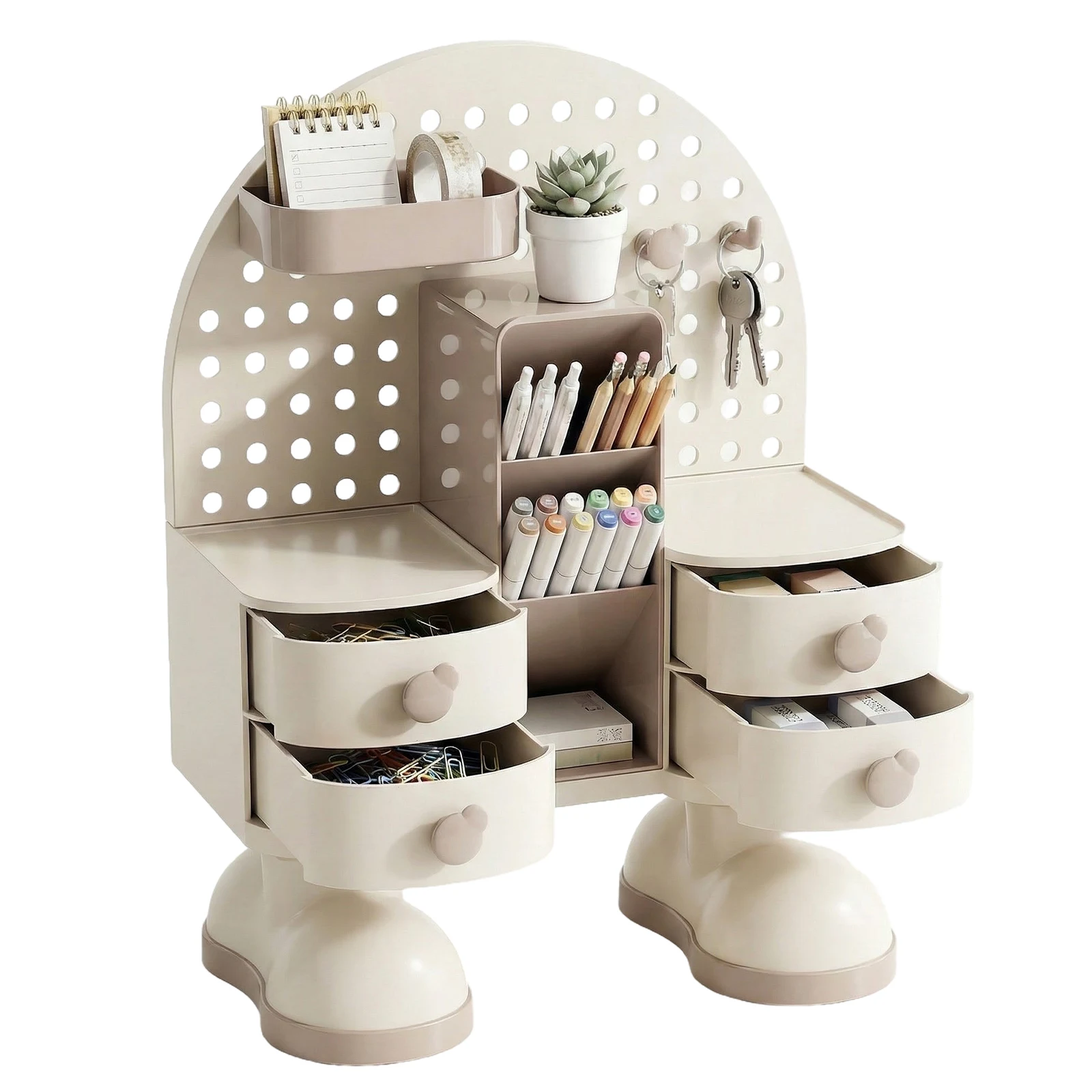 

Настольный органайзер для хранения с перфорированной доской, ящиками и держателем для ручек, пластиковая полка для школы и дома ﻿