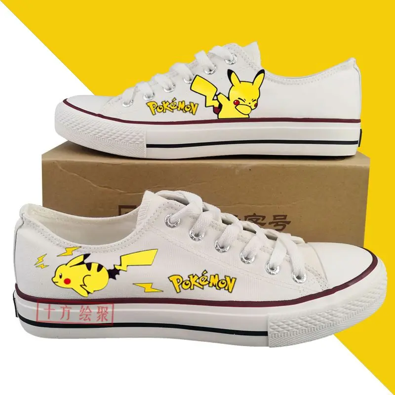 Canvas Female pikachu Same Printed High Top Hand-painted Shoes Korean Version Male Couple Student grils women shoes
