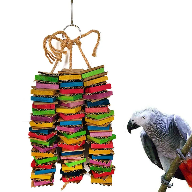 Pet Products Bird Supplies Parrot Toys Colored Wood Cardboard Strings Hanging Destroying Gnaw Chew Toys