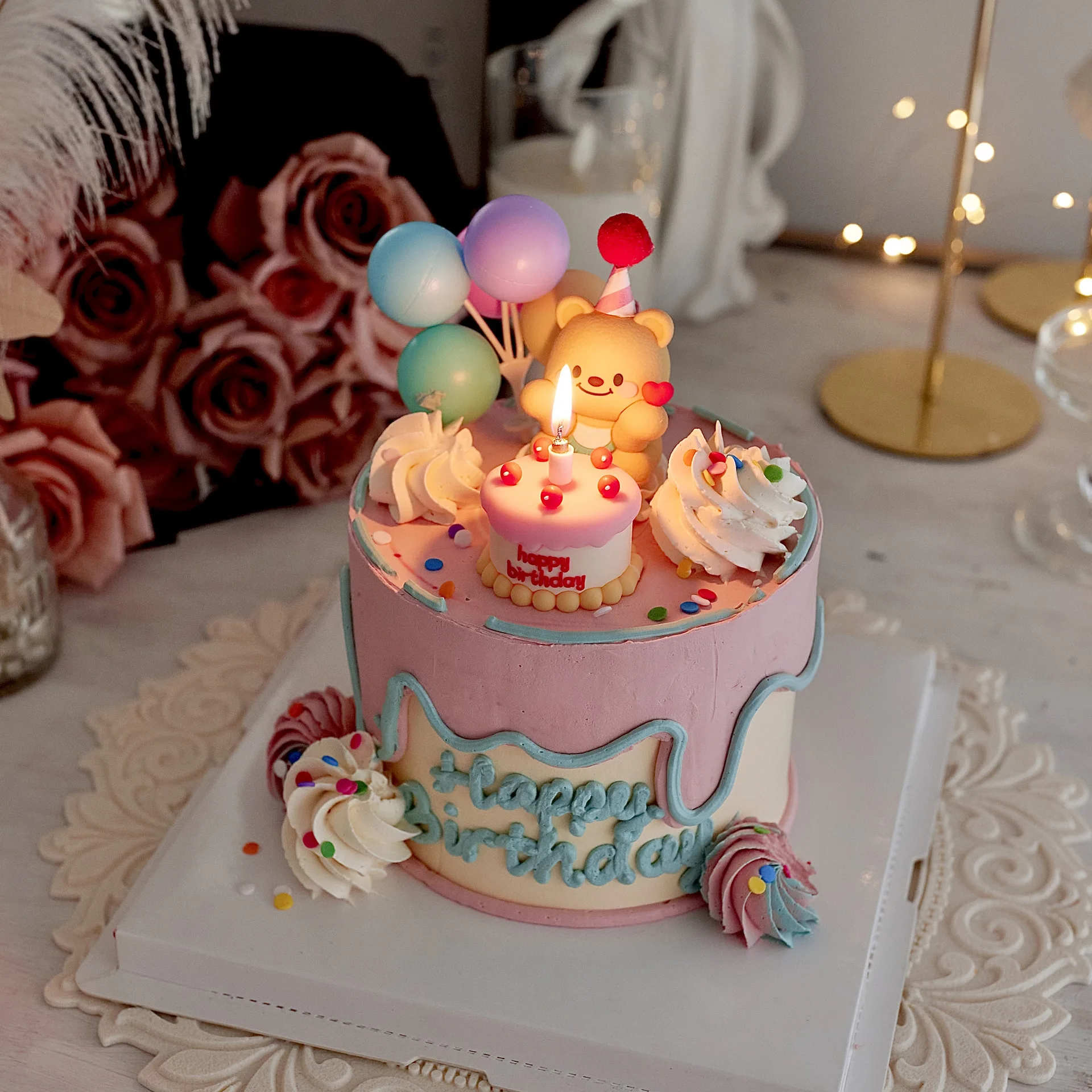 Bär Kuchen Dekoration Luftballons Gelbe Bär Figuren Kleine Kuchen Kuchen Topper Kinder Alles Gute Zum Geburtstag Party Dekorationen Koreanischen Stil – Detail 3