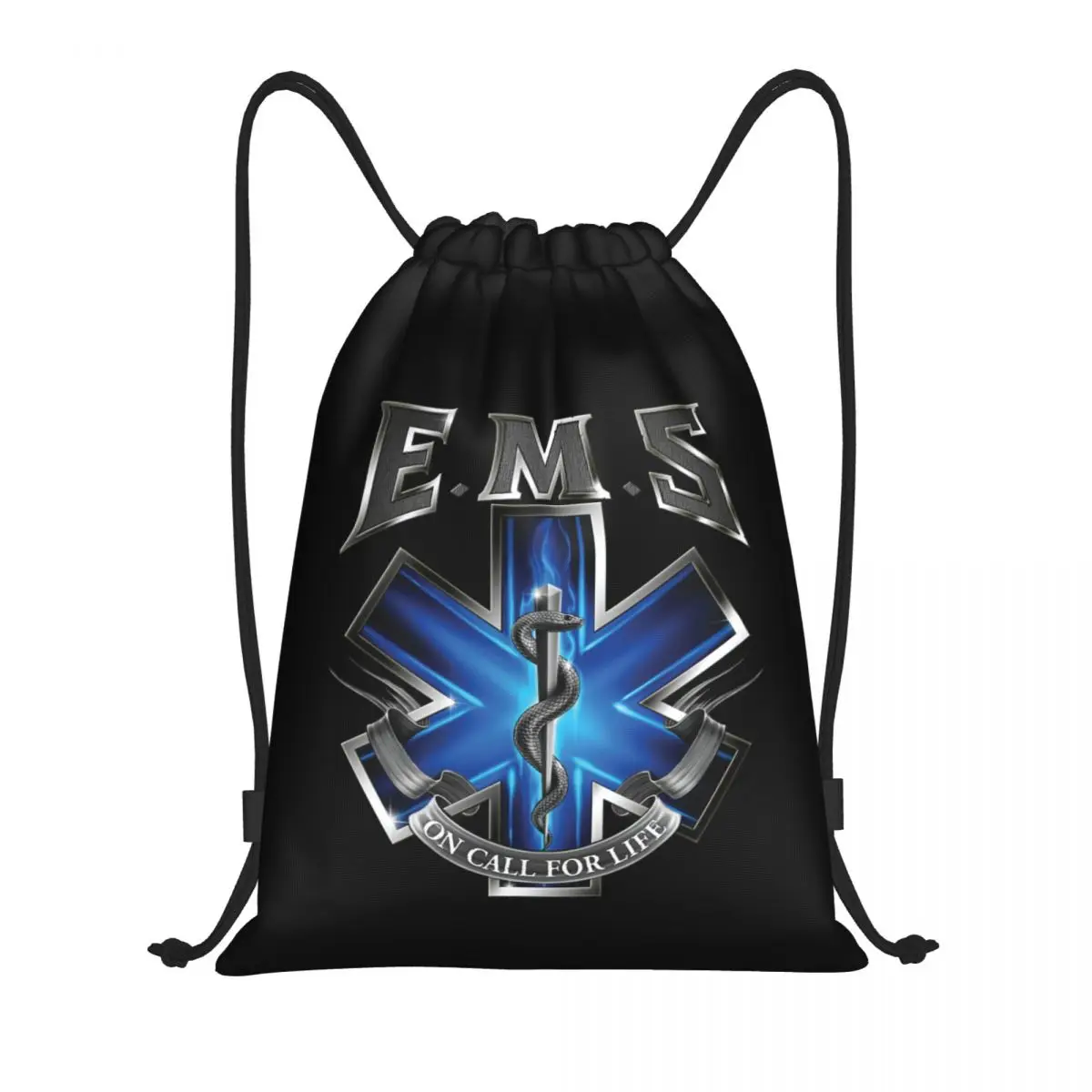 Ems Star Of Life Drawstring Backpack Bags Men Women Lightweight Emt Paramedic Medical Gym Sports Sackpack Sacks for Traveling