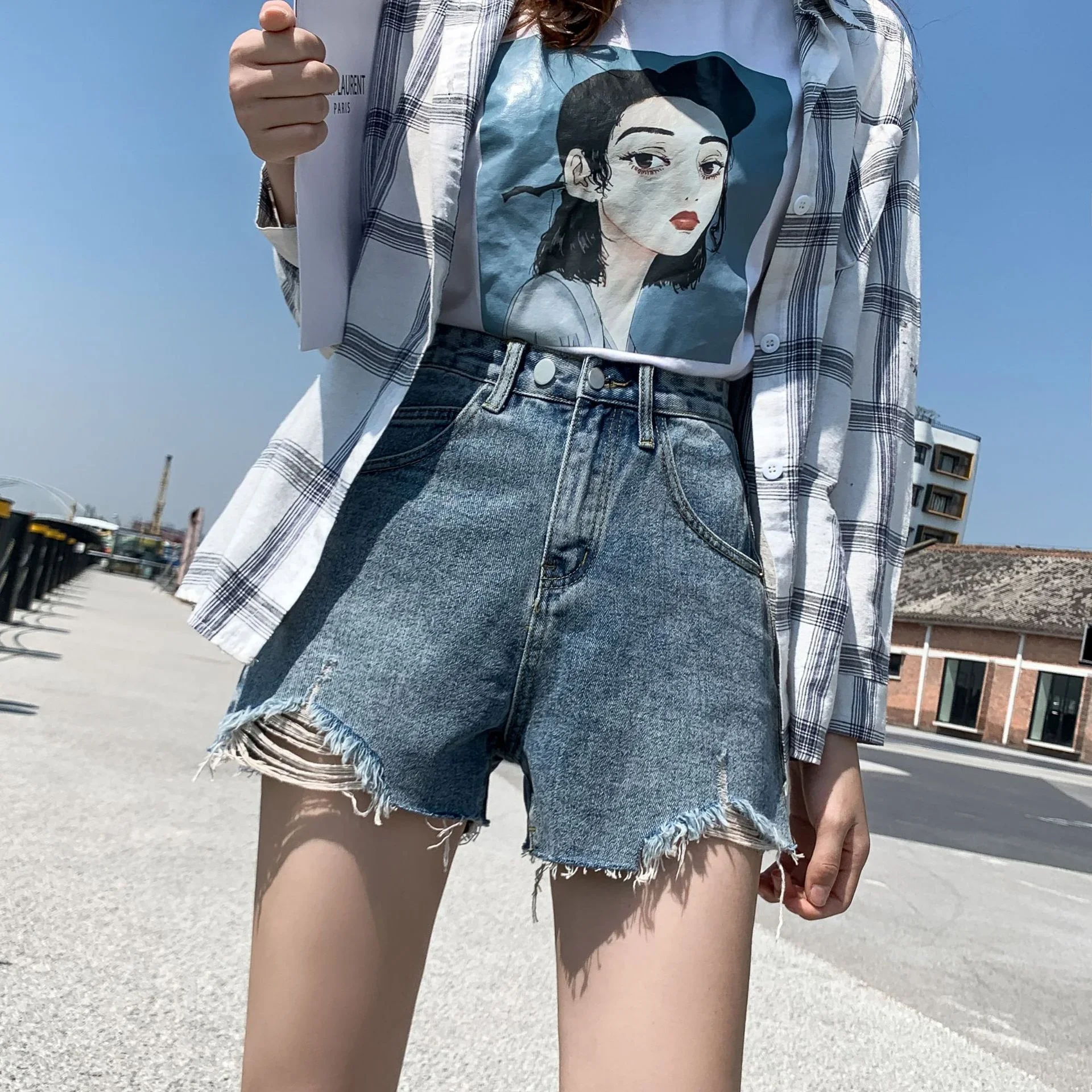 High Waist Ripped Super Slimming Demin shorts Women Summer Thin 2023 New Loose Wide Leg A Word Hot Pants Fashion Ins