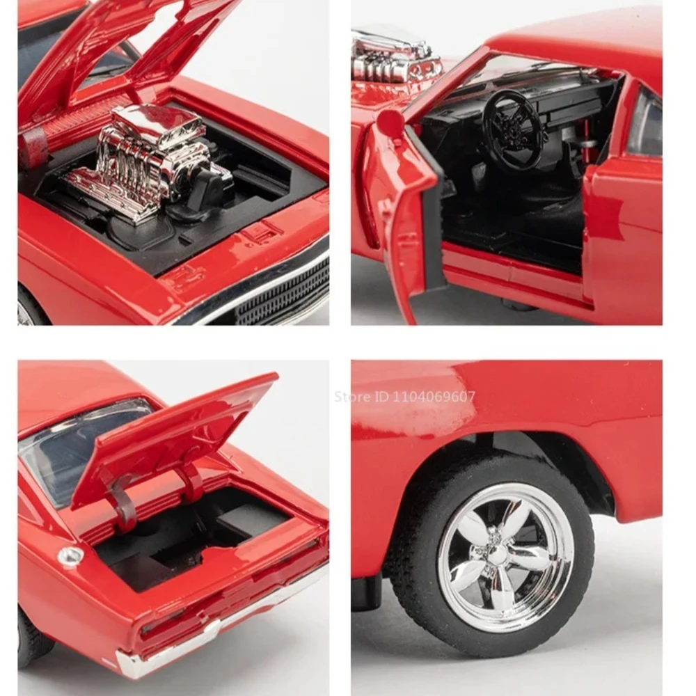 1:32 Scale Charger 1970 Model Police Car Toy Sound Light Metal Body Rubber Tires Sports Cars Models Simulated Sedan Holiday Gift view 5