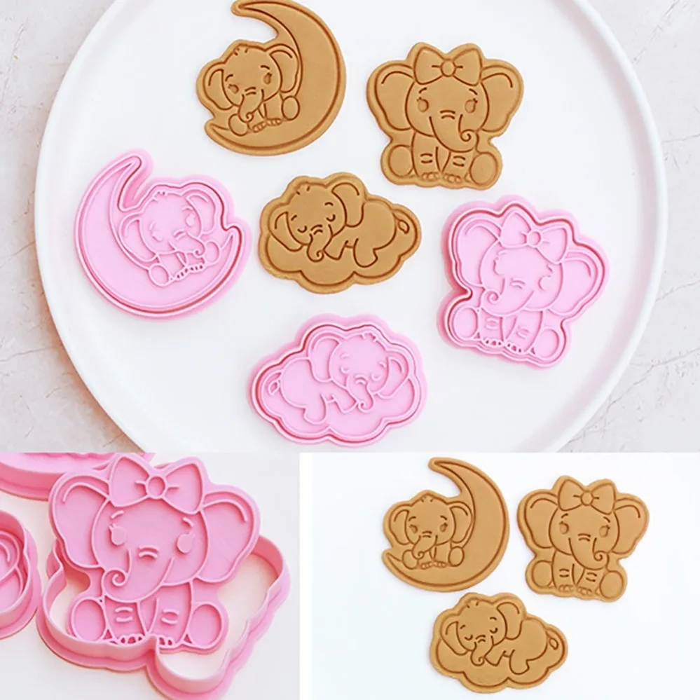Cartoon Elephant Cookie Cutters Biscuit Mold Stamp Kitchen Baking Pastry Bakeware Dessert Baking Supplies
