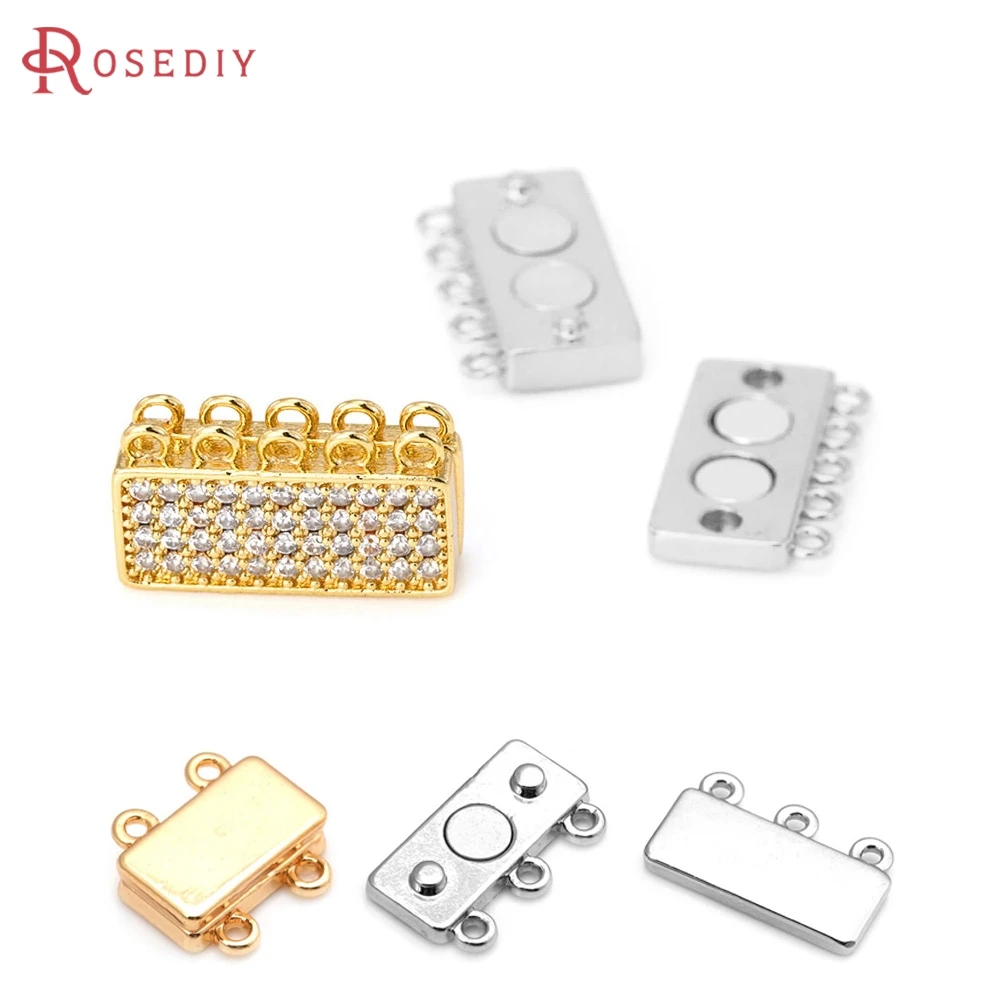 

18K Gold Color Brass Zircon 5 Line Rectangle Magnetic Necklace Bracelets Connect Clasps High Quality Diy Jewelry Accessories