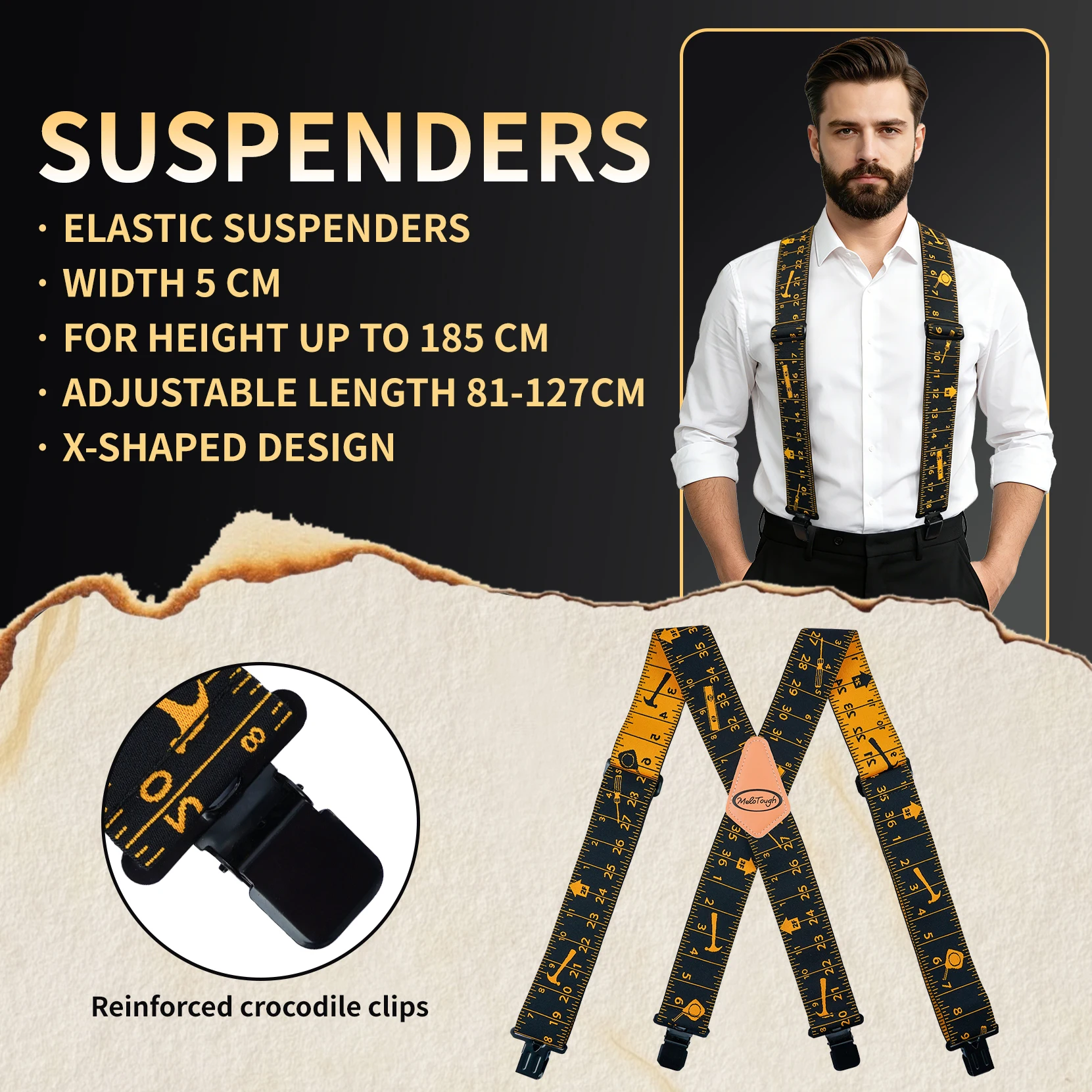 MELOTOUGH Men's Suspenders Fully Elastic 2 inch Wide X back Heavy Duty Work Suspenders