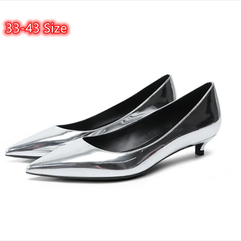 Women Patent Leather Pumps Shiny Mirror Material Low Cutte 3cm Slip-Ons Gold Champagne High Heeled Shoes For OL Elegant Footwear