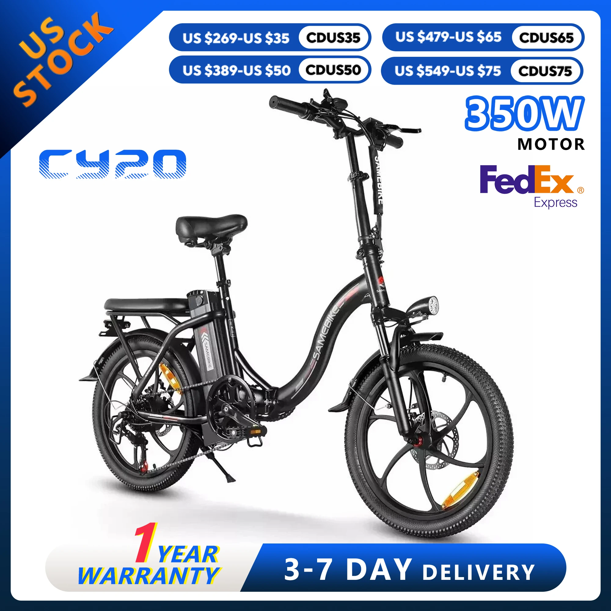 

SAMEBIKE E-bike CY20 36V12AH со съемной батареей, городской дорожный электрический велосипед для взрослых, 20-дюймовая шина, дорожный горный складной электрический велосипед