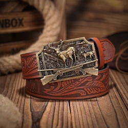A casual, individual and retro belt, Western-style clothing accessory, metal buckle, PU belt, suitable for both men and women