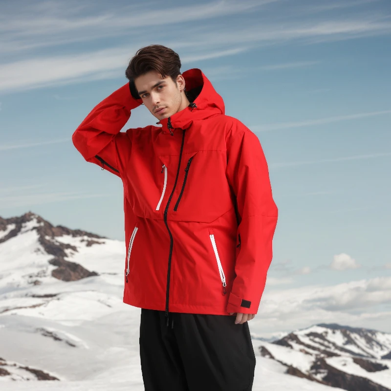 

New Men Loose Ski Jackets Multiple Pockets Waterproof Windproof Hooded Coats Solid Women Breathable Skiing Snowboarding Tops
