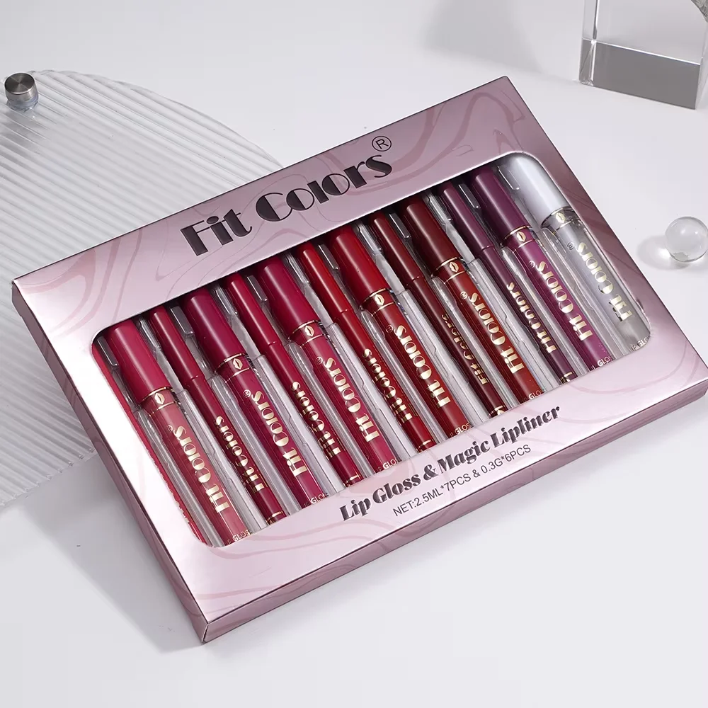 13 色演色リップグロスセット長持ち防水性と耐汗性リップメイクアップと化粧品を簡単に適用できます