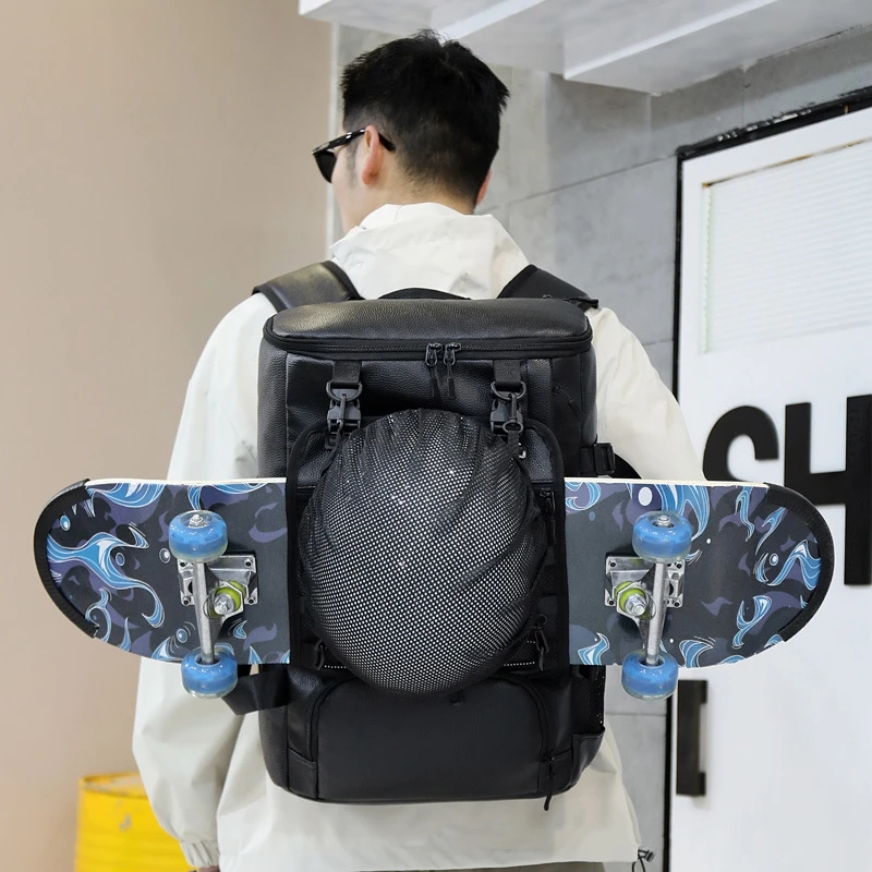 Outdoor Hiking Camping PU Backpack Large Capacity Travel Skateboard Bag Luggage Handbag Men Women Computer Rucksack Business Bag