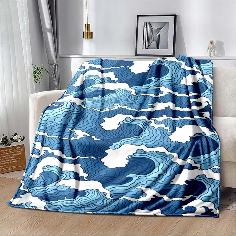 Cartoon Waves Pattern Flannel Soft Warm Blanket Retro Blanket Bed Bedroom Living Room Sofa Travel Picnic Blanket Birthday Gift