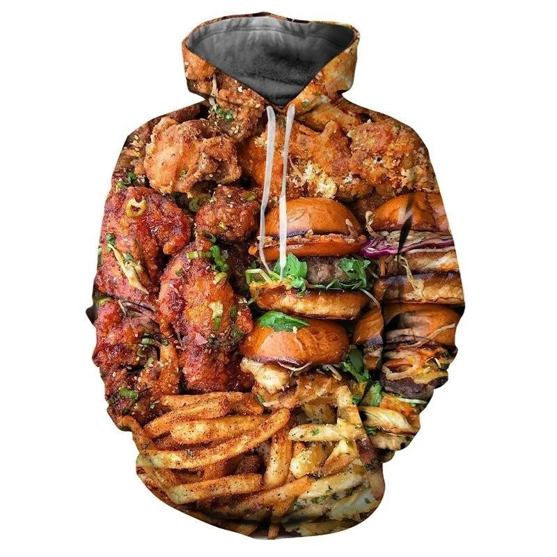 Hamburger French Fries 3D Printed Hoodie Fashion Casual Funny Fast Food Pattern Hoodies Men Long Sleeves Oversized Tops Coat