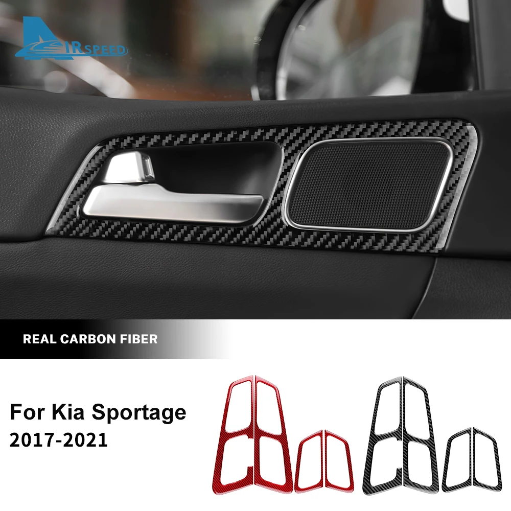 Real Soft Carbon Fiber Sticker For Kia Sportage 2017 2018 2019 2020 2021 LHD RHD Car Front Rear Door Handle Frame Panel Trim