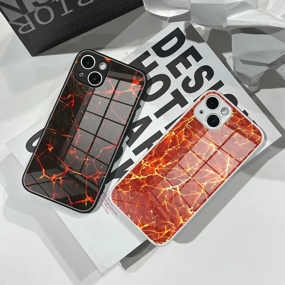 Minimalism Stule Hot Magma Phone Case Tempered Glass For IPhone 16 15 Pro Max 14 13 12 Mini Plus Samsung S24 Ultra phone case