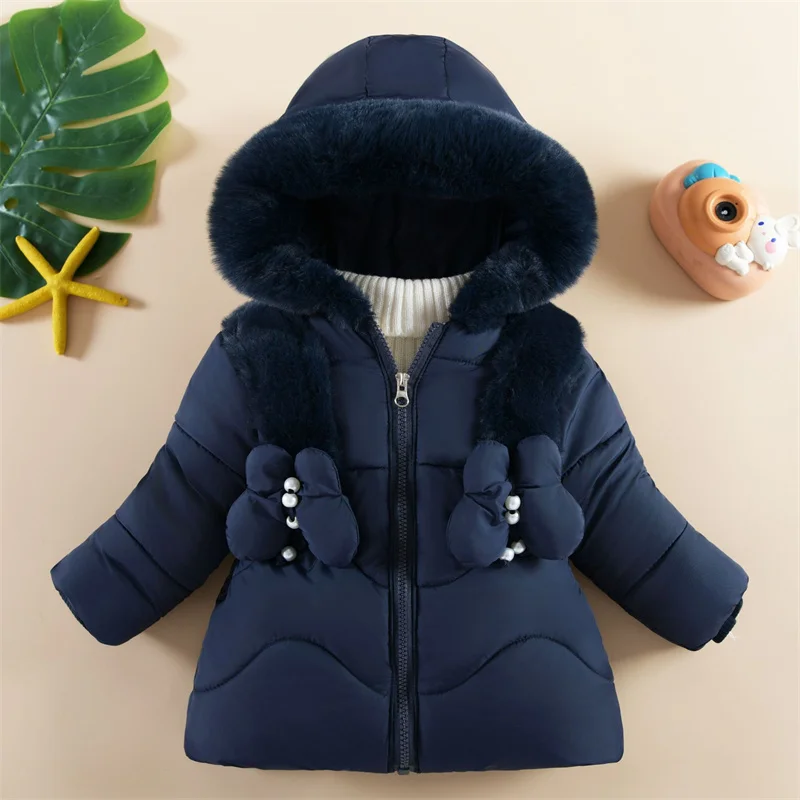 Baby Girls Padded Down Coats Children Fashion Winter Thickened Jackets 2024 New Hooded Cotton Clothes Kids Casual Trend Parkas