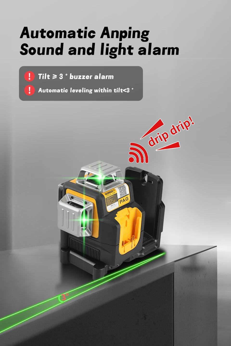DEWALT DW089LG 12-Line 3-Side 360° Green Laser Level 12V Outdoor Super