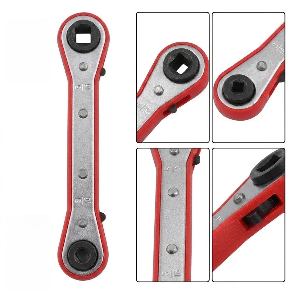 Double Headed Square Ratchet Wrench 1/4 3/8 5/16 Inch For HVAC For Air Conditioning Refrigeration Compressor Valve Repair Tool
