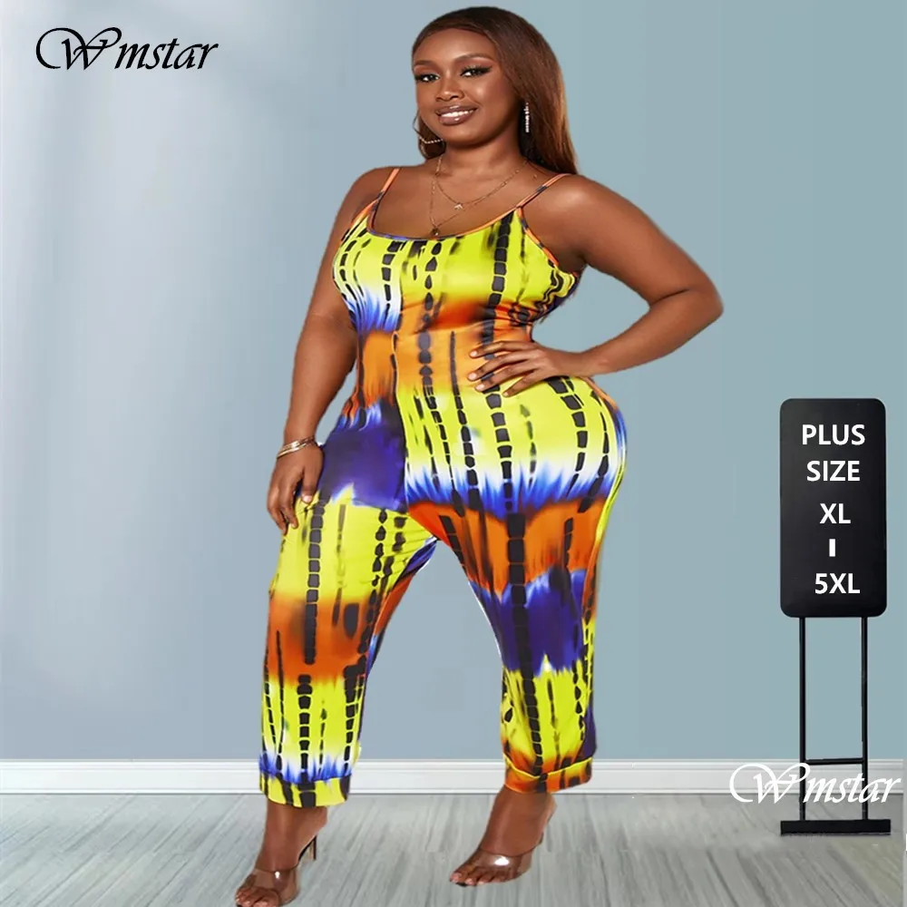 Wmstar Plus Size Jumpsuit Women Summer Holiday Sexy Halter Print Fashion Printed One Piece Romper 2022 Wolesale Dropshipping