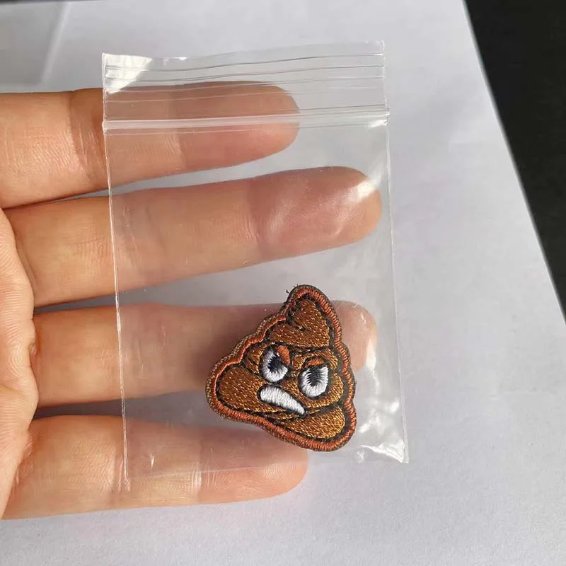 2.5*2.5CM/Angry Poop Small Clothes Stickers,Fabric Applique Badges Embroidery Hook And loop Patches Funny For Clothing,Backpack