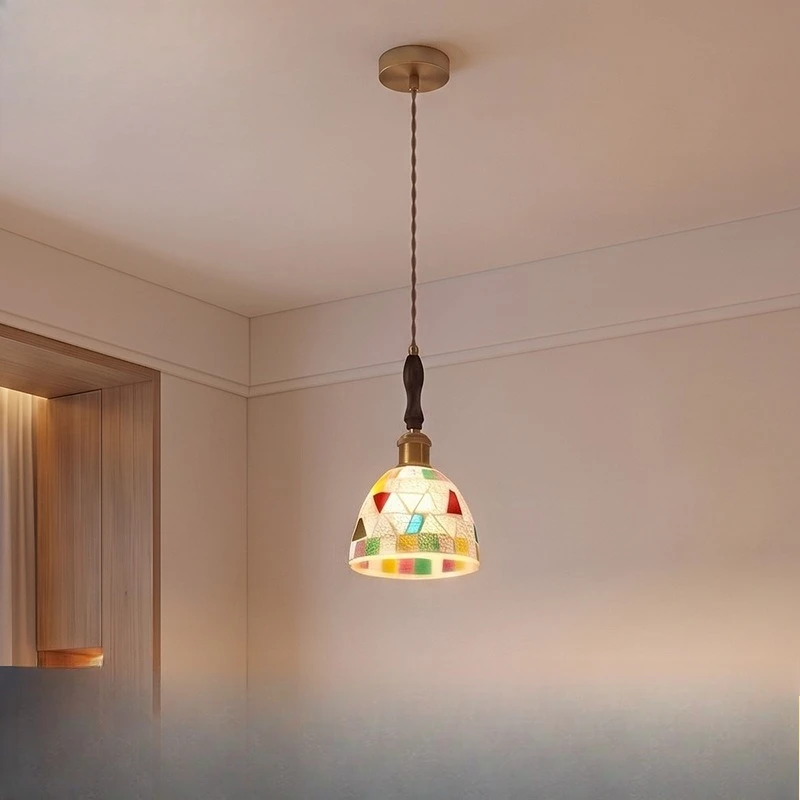 Shell Chandelier, Vintage American Walnut Wood Dining Hallway Bedroom Wooden Pendant with Small Pendant Lights