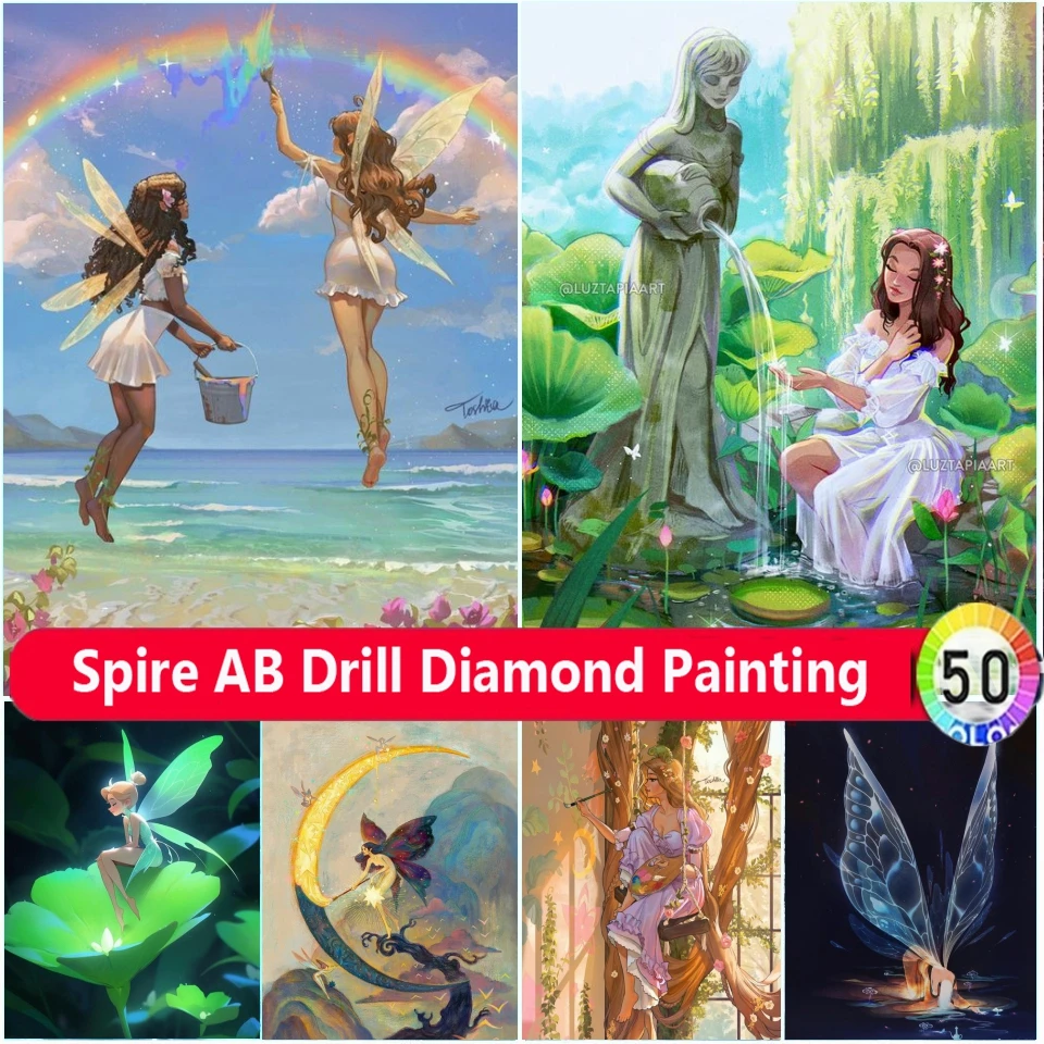 

New 2024 Diy AB Diamond Painting Kit Embroidery Fairy Dream Art Mosaic Fantasy Girl Landscape Cross Stitch Home Decor Kids Gift