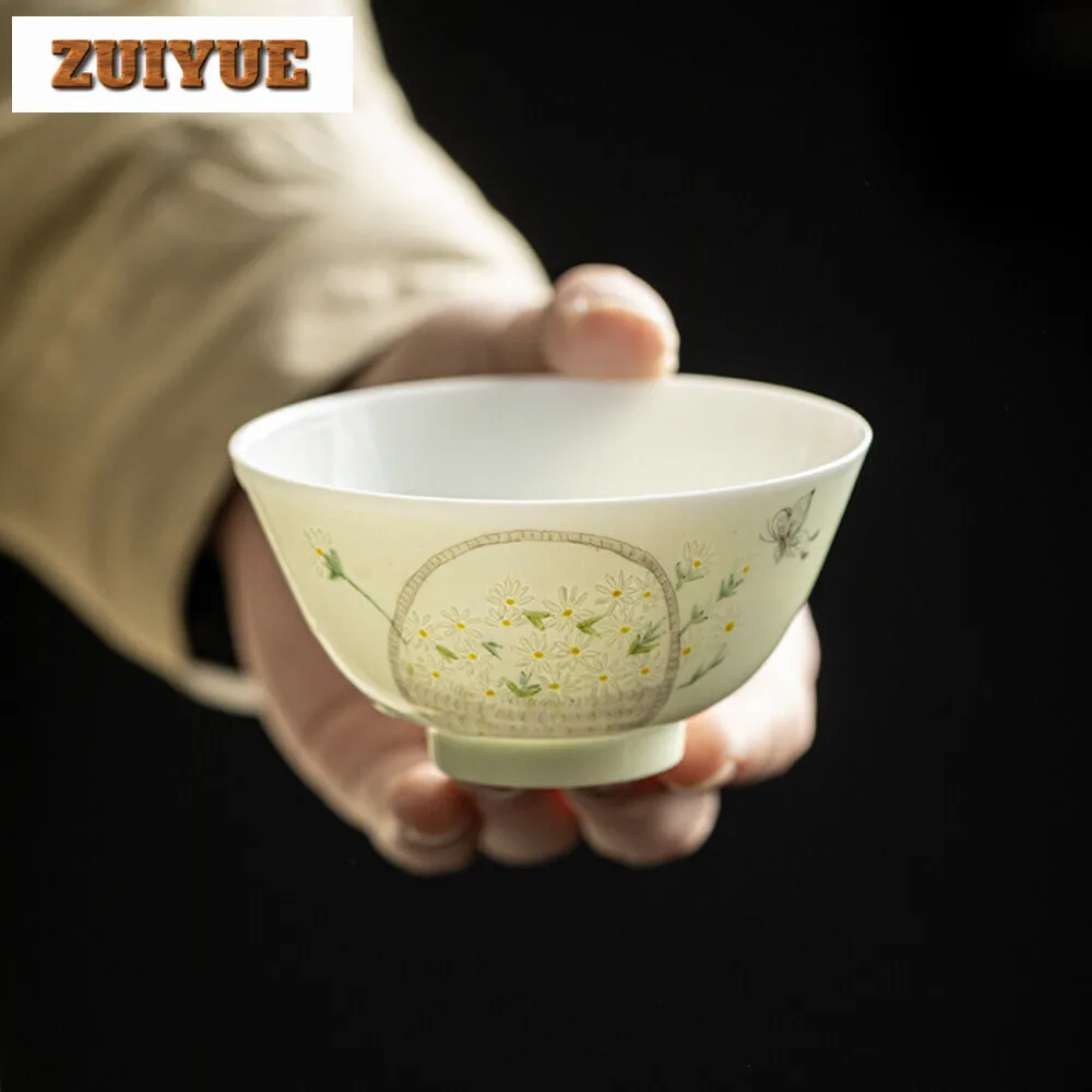 100ml Jingdezhen Handmade Master Cup Household Handpainted Chamomile Cup Beautiful Tea Cup Meditation Cup Tableware Decoration