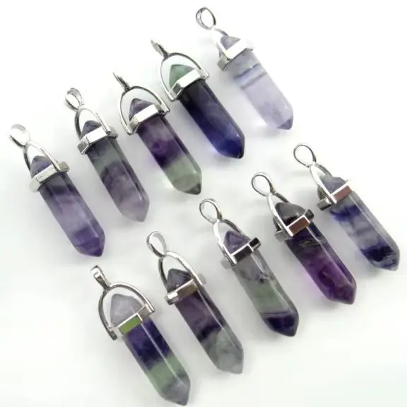Natural stone fluorite Quartz Crystal Turquoises lapis tiger eye chakra pendant for diy Jewelry making necklace Accessories24pcs