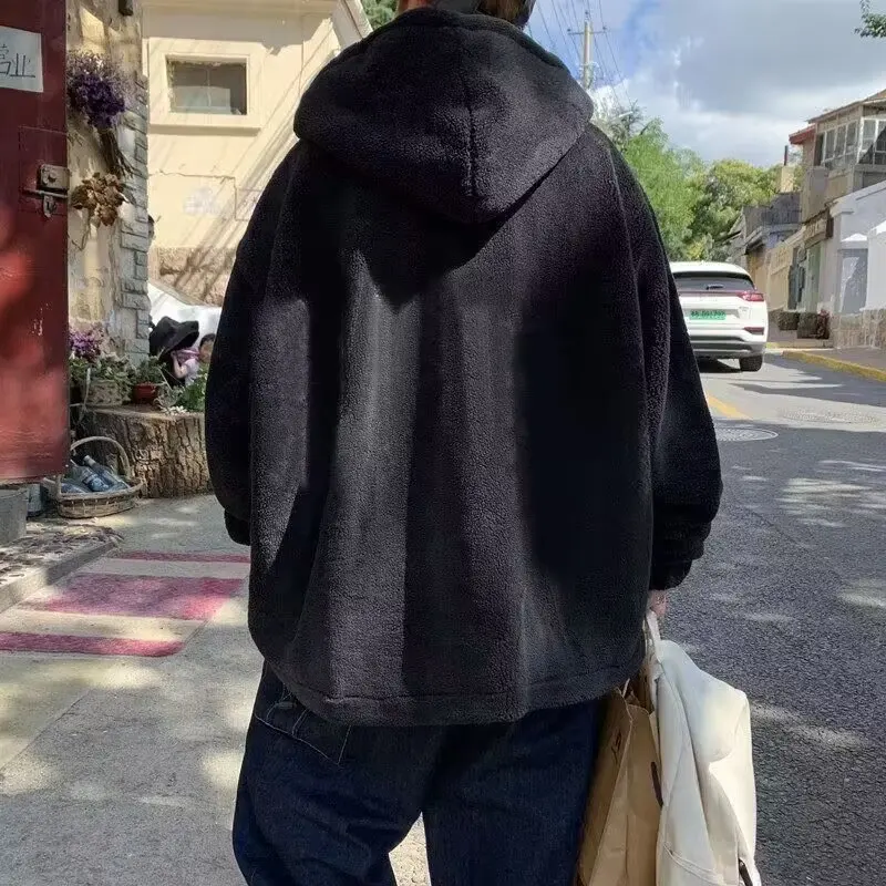 

Мужское осенне-зимнее хлопковое пальто с капюшоном Lamb Velvet Jaet, корейская версия, модное свободное шерстяное пальто, гонконгское футболка...