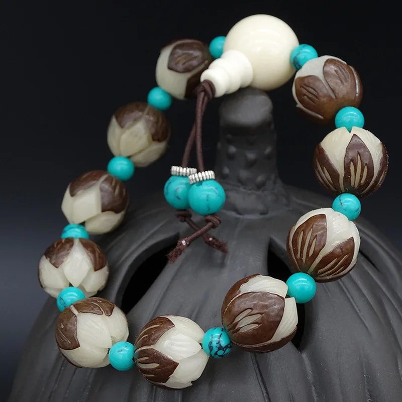 New Flower Root Bodhi Seed Buddha Lotus Jewelry for Men and Women, Prayer Bead Cultural Bracelet