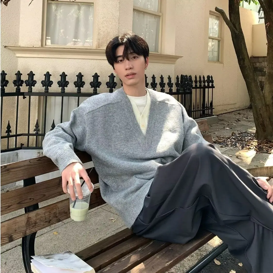 

American Simple V-ne Knitted Sweater Men's Loose Winter Faion Casual Polyester Fiber Long Sve Turtlene Thermal Wear