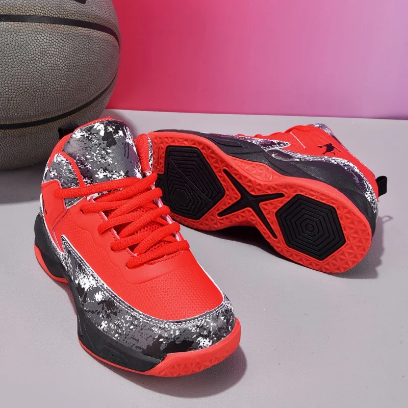 売れ筋の男の子向けブランドのバスケットボールシューズ、子供用スポーツシューズ、厚底で滑りにくいおしゃれな女の子用アウトドアトレーニングシューズ